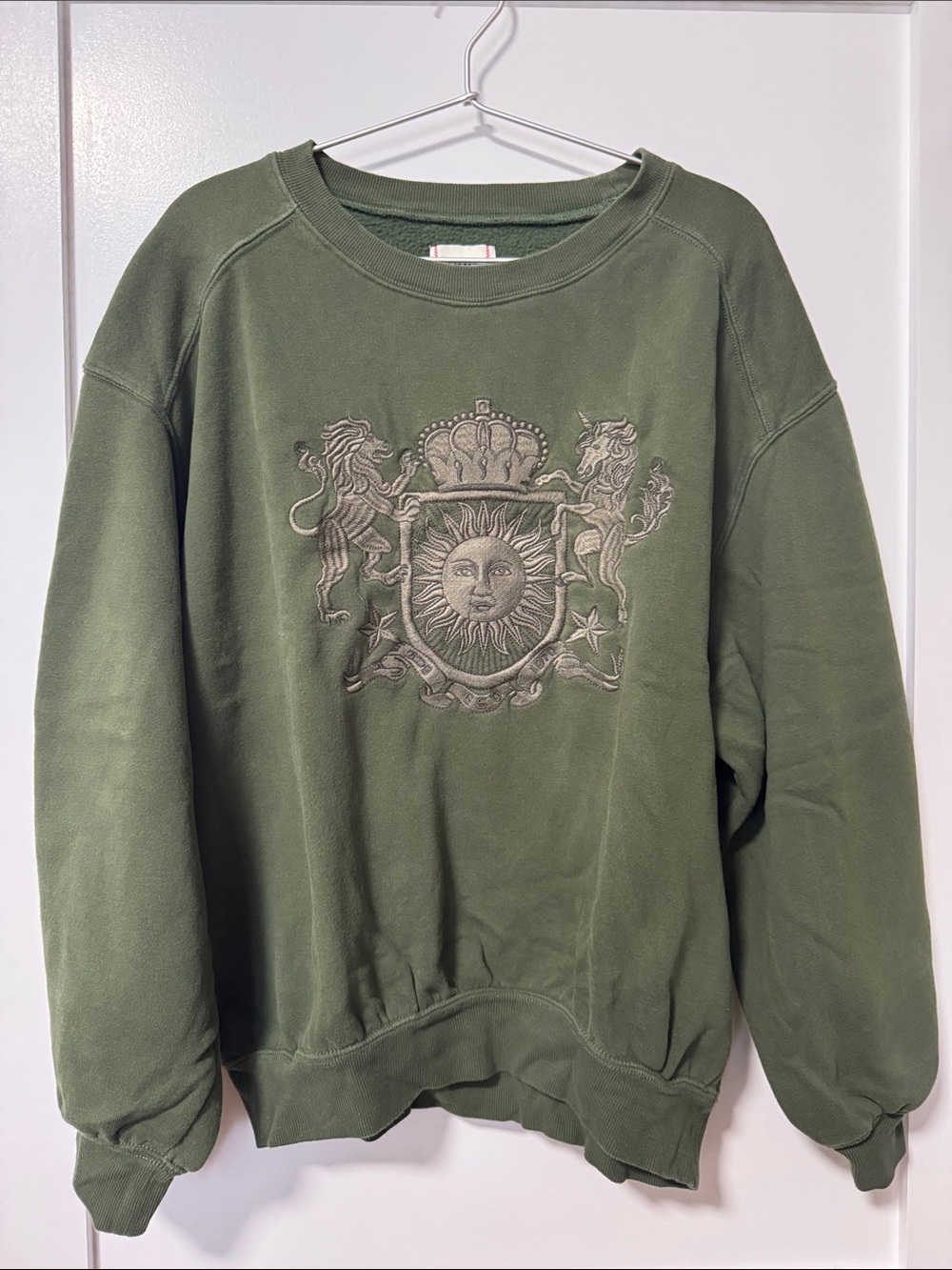 BDG Olive Green Crewneck Sweatshirt with Embroidered Crest